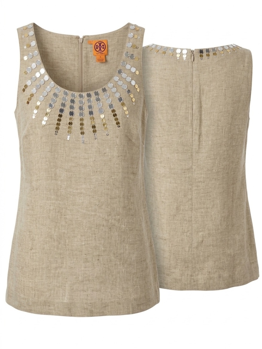 NWOT Tory Burch 100% Linen Sequin Embellished Sleeveless Blouse Size 12 - Picture 10 of 10